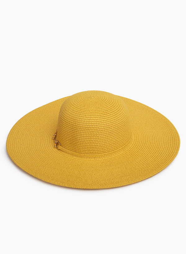 laura Wide Brim Chain Detail Straw Hat