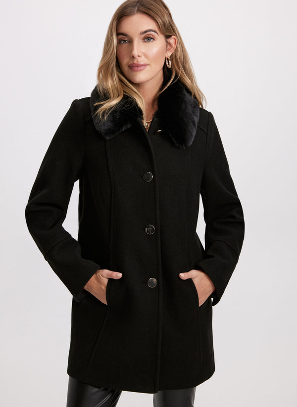 Laura Wool-Blend Faux Fur Collar Coat