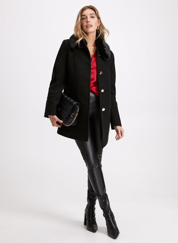 laura Wool-Blend Faux Fur Collar Coat