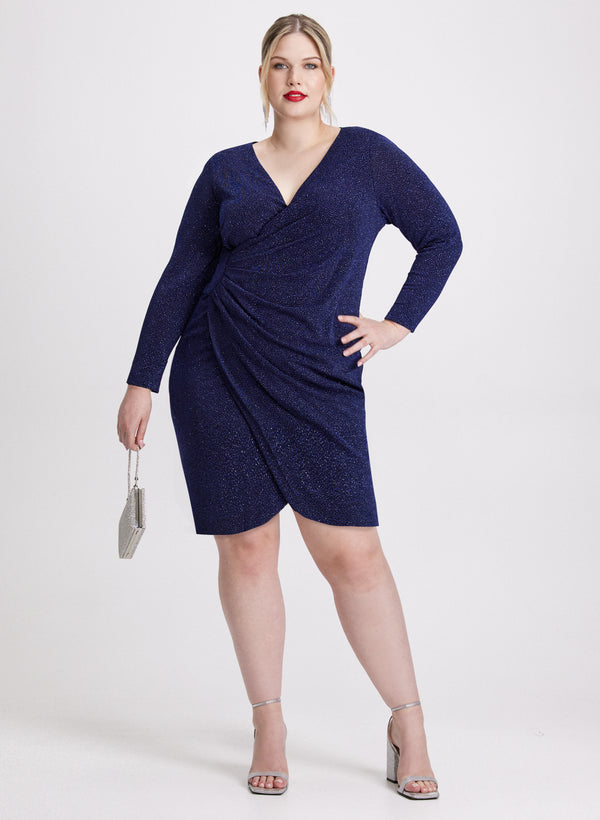 laura Wrap Style Glitter Knit Dress