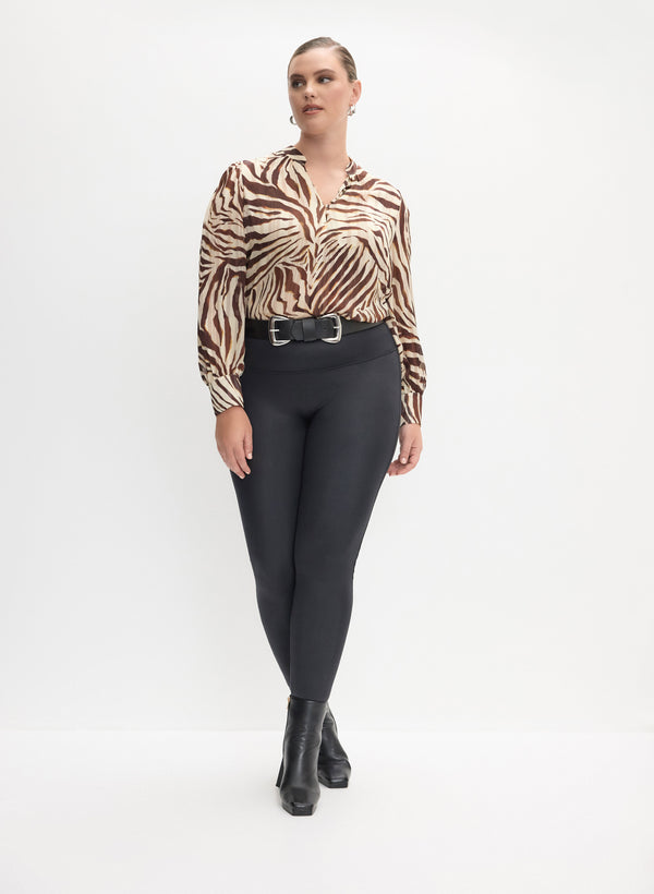 laura Zebra Print Blouse & Vegan Leather Leggings
