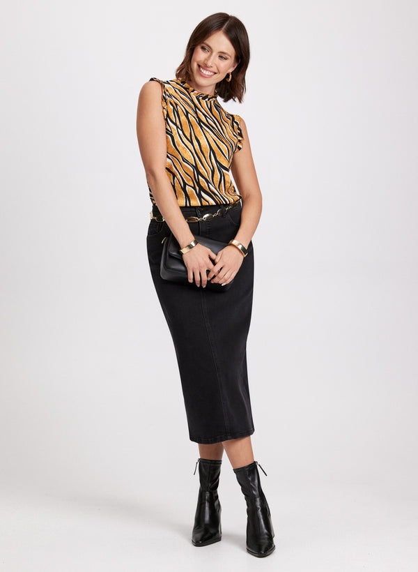 Laura Zebra Print Mock Neck Top