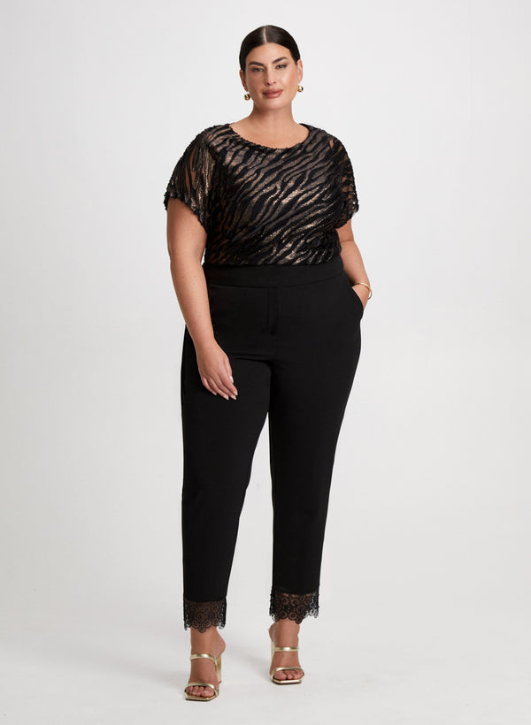 laura Zebra Print Top & Lace Trim Pants