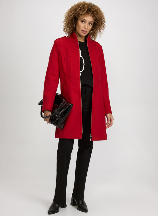 Laura Zip Front Wool-Blend Coat