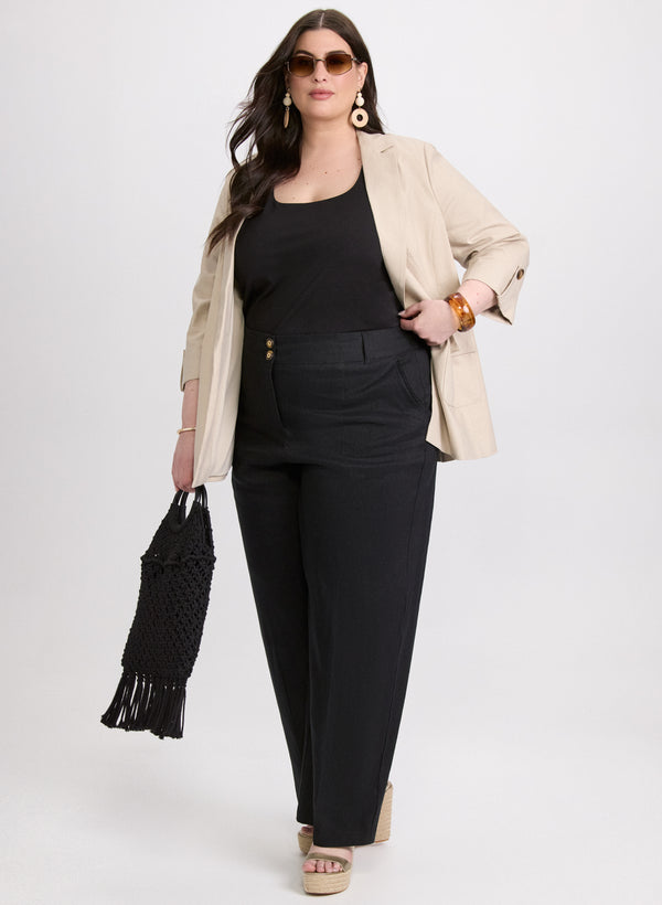 laura Linen-Blend Blazer & Olivia Stretch-Linen Wide-Leg Pants