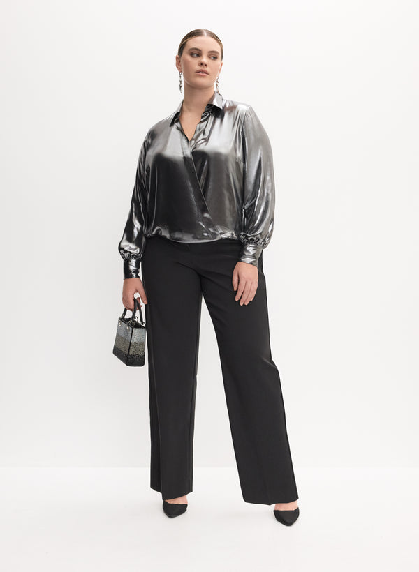 laura Metallic Long Sleeve Blouse & Straight-Leg Pants