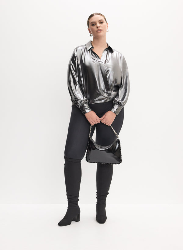 laura Metallic Long Sleeve Blouse & Vegan Leather Leggings