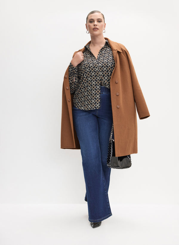 laura Notch Collar Wool-Blend Coat & Pull-On Flare-Leg Jeans