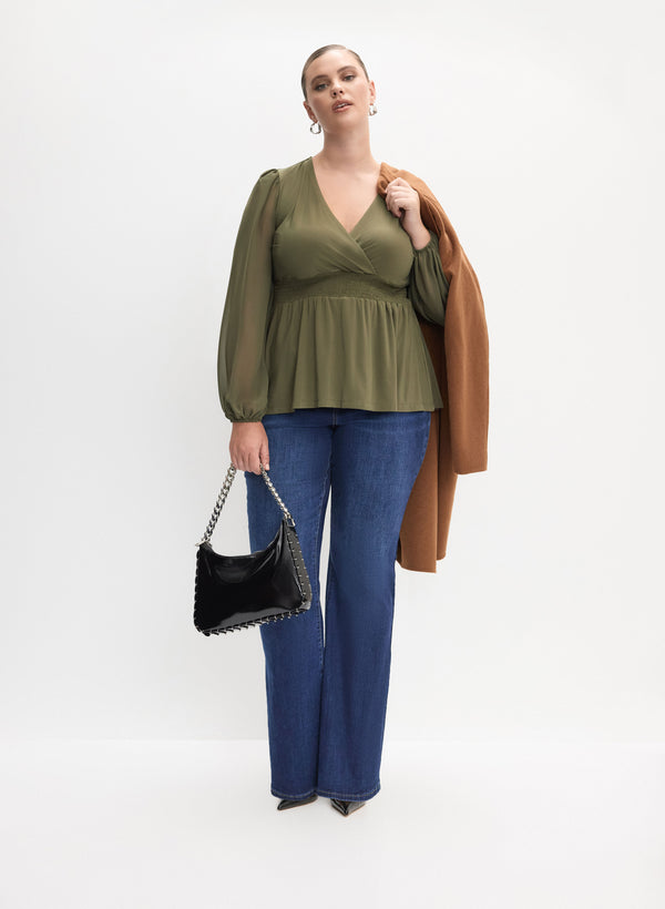 laura Notch Collar Wool-Blend Coat & Pull-On Flare Leg Jeans