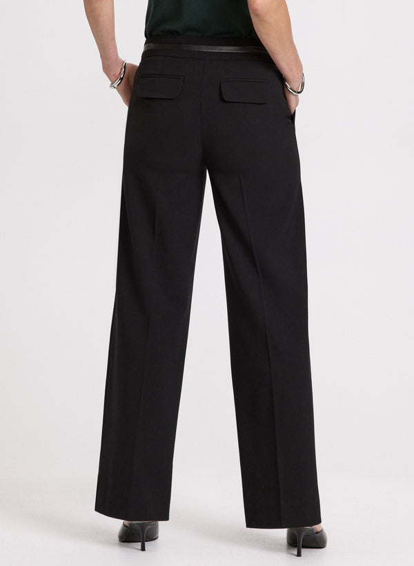 Laura Olivia Vegan Leather Trim Wide-Leg Pants – Short