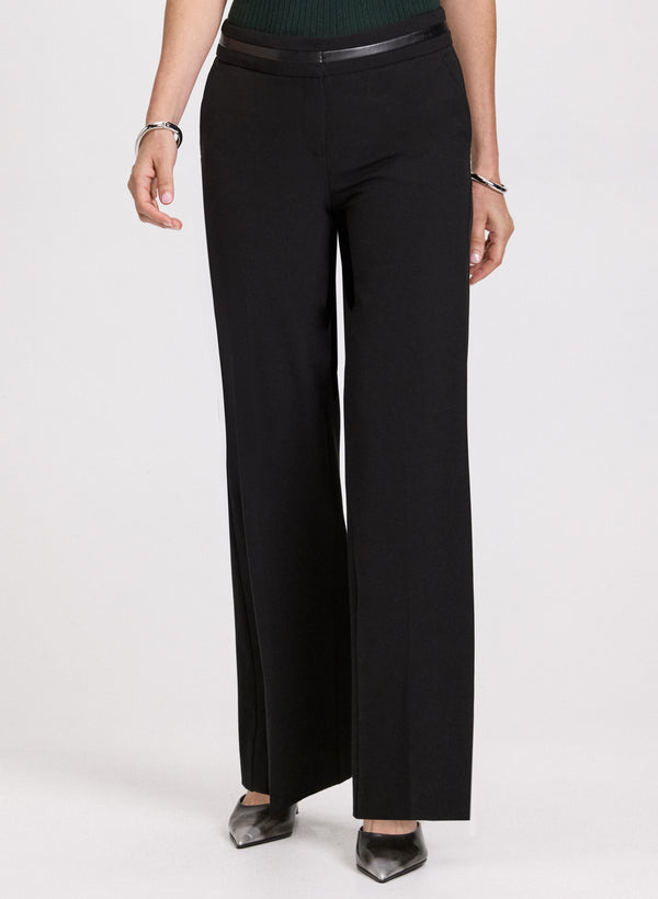 laura Olivia Vegan Leather Trim Wide-Leg Pants – Short