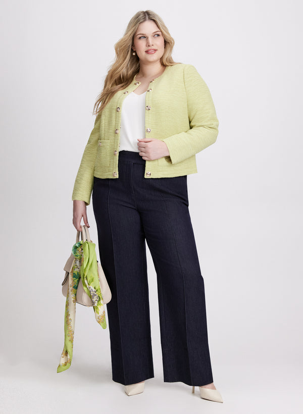 laura Open Bouclé Jacket & Olivia Pull-On Denim Pants
