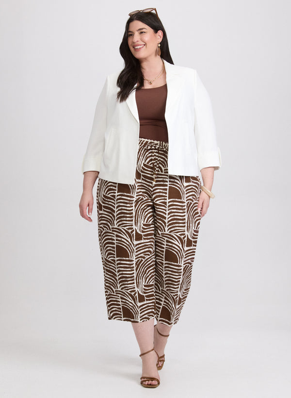 laura Open Crinkle Jacket & Abstract Linen-Blend Culottes