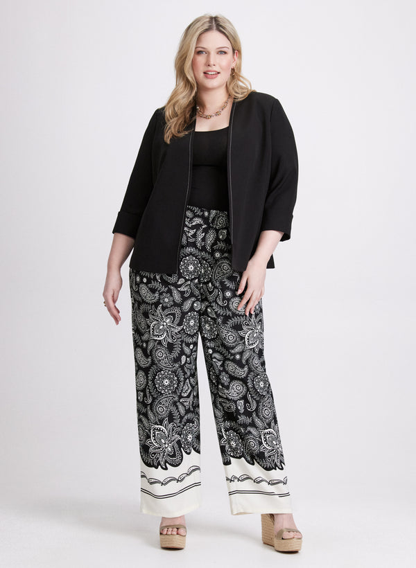 laura Open Twill Jacket & Contrast Paisley Wide-Leg Pants
