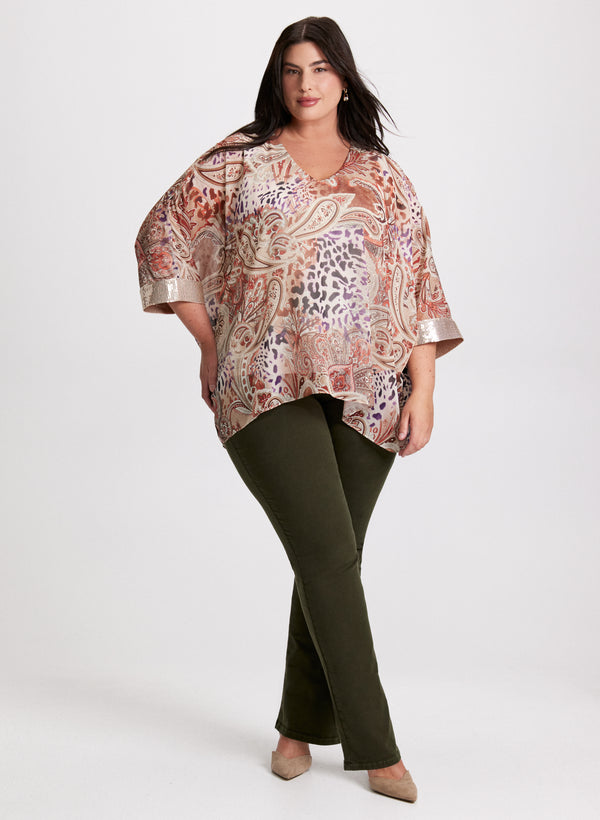 laura Paisley Print V-Neck Blouse & Straight Leg Jeans