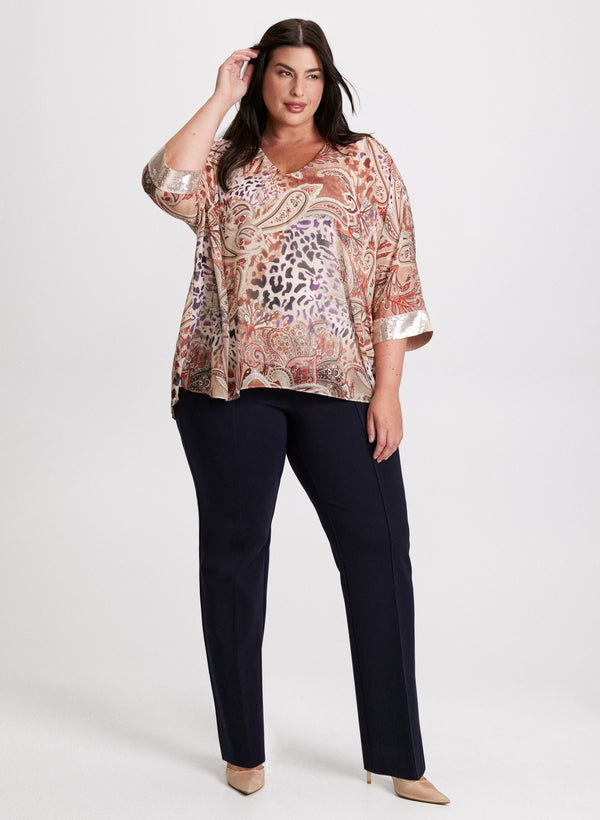 laura Paisley Print V-Neck Blouse & Straight Leg Pants
