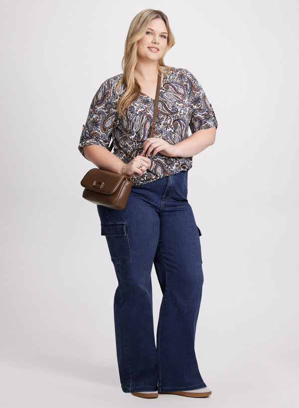laura Paisley Print V-Neck Top & Wide Leg Cargo Jeans