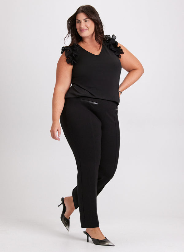 laura Pleated Shoulder Sleeveless Top & Pull-On Straight Leg Pants