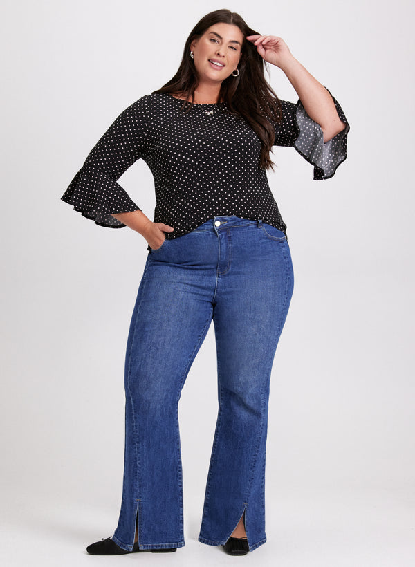 laura Polka Dot Flutter Sleeve Top & Flared Leg Jeans