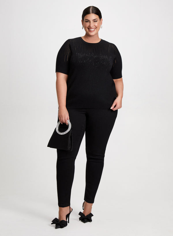 laura Rhinestone Motif Sweater & Crystal Handle Clutch