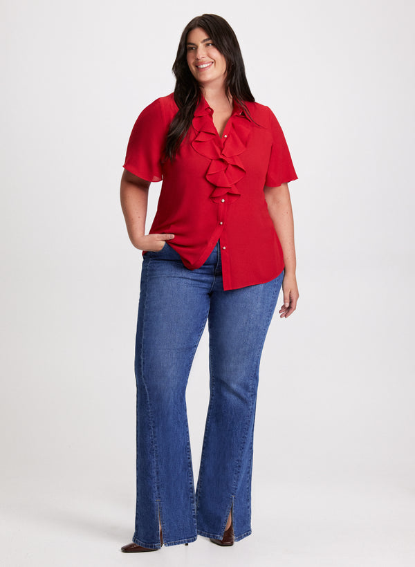 laura Ruffled Short Sleeve Blouse & High Rise Flared Leg Jeans