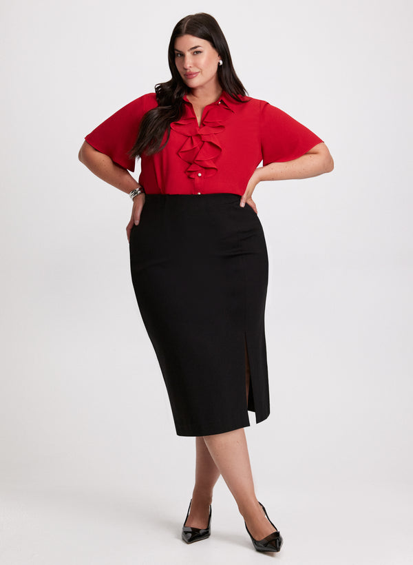 laura Ruffled Short Sleeve Blouse & Midi Pencil Skirt