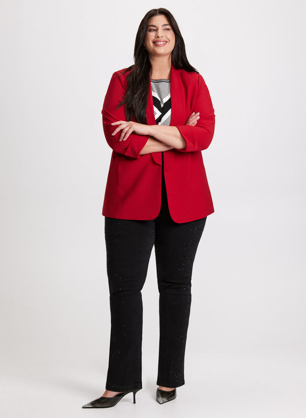 laura Shawl Collar Jacket & Rhinestone Detail Straight Leg Jeans