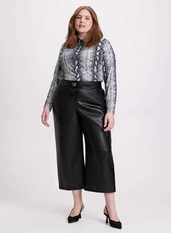 laura Snake Print Turtleneck Top & Vegan Leather Pants