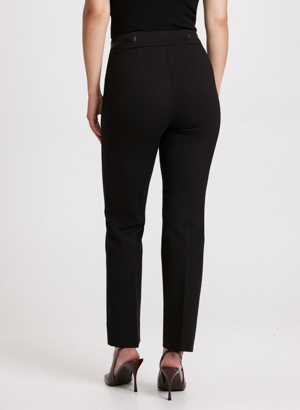 Laura Sofia Vegan Leather Trim Straight-Leg Pants - Regular