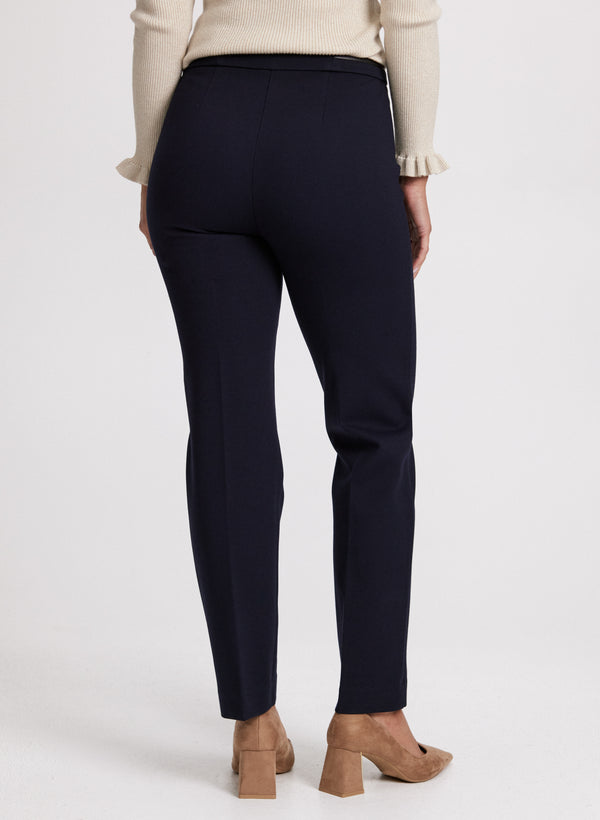 Laura Sofia Vegan Leather Trim Straight-Leg Pants - Regular