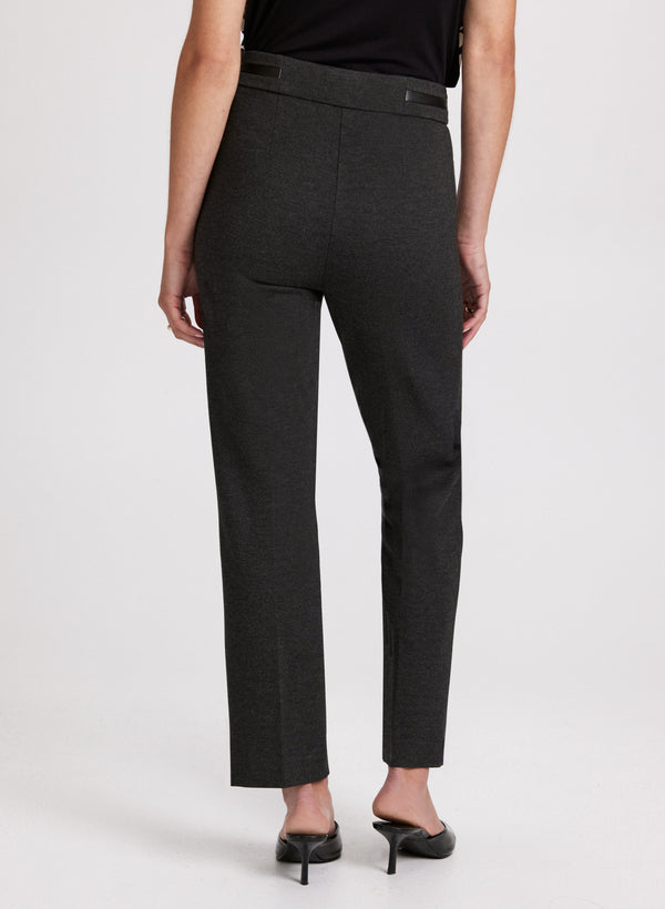 Laura Sofia Vegan Leather Trim Straight-Leg Pants - Regular