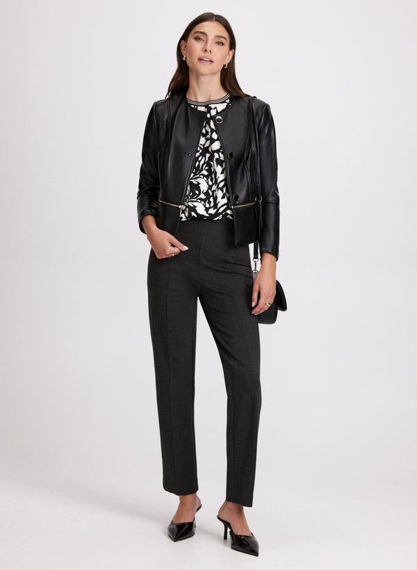 Laura Sofia Vegan Leather Trim Straight-Leg Pants - Regular