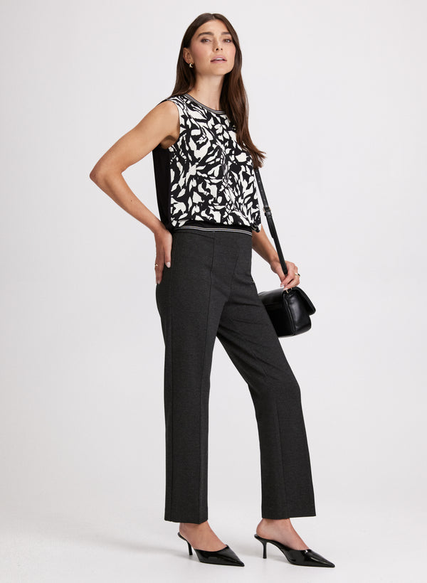 Laura Sofia Vegan Leather Trim Straight-Leg Pants - Regular