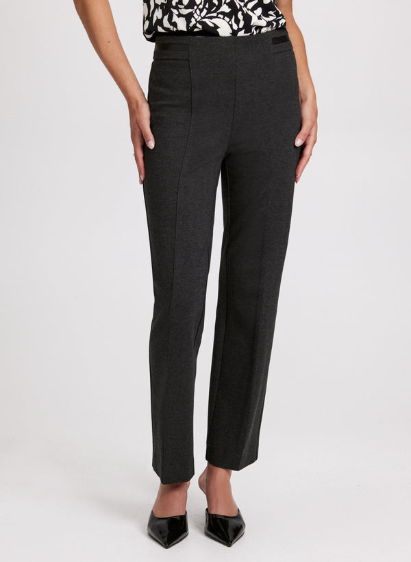laura Sofia Vegan Leather Trim Straight-Leg Pants - Regular
