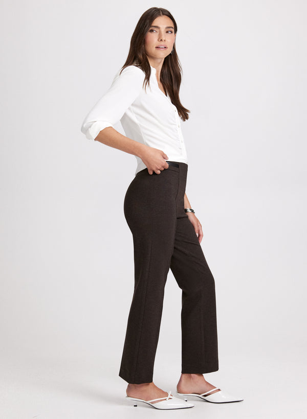 Laura Sofia Vegan Leather Trim Straight-Leg Pants - Regular
