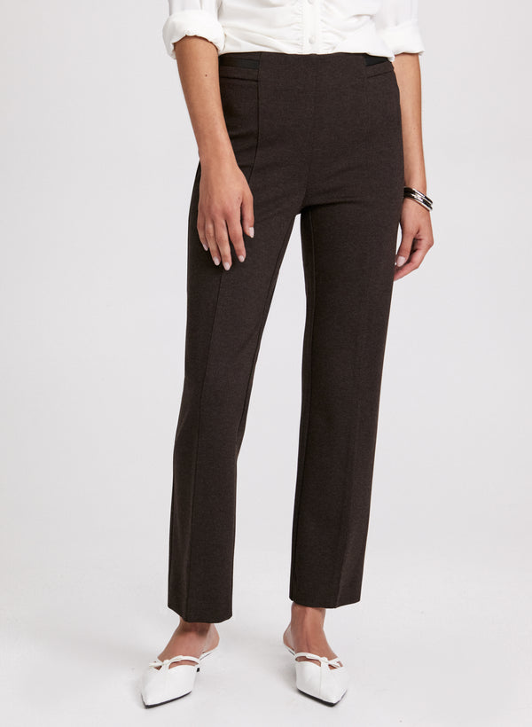 laura Sofia Vegan Leather Trim Straight-Leg Pants - Regular