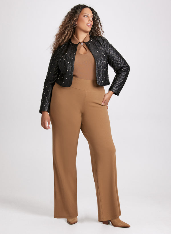 laura Studded Vegan Leather Jacket & Olivia Pull-On Wide-Leg Pants